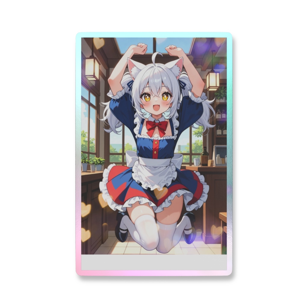 きゃんきゃん白髪メイドちゃん ハートキラキラ スマホステッカー