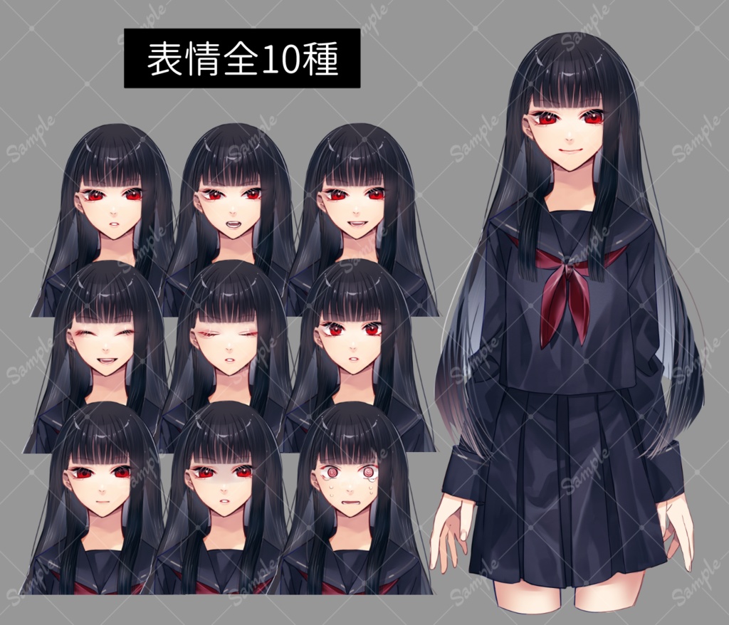 【無料版あり】フリー立ち絵女子高生/セーラー服_表情10種