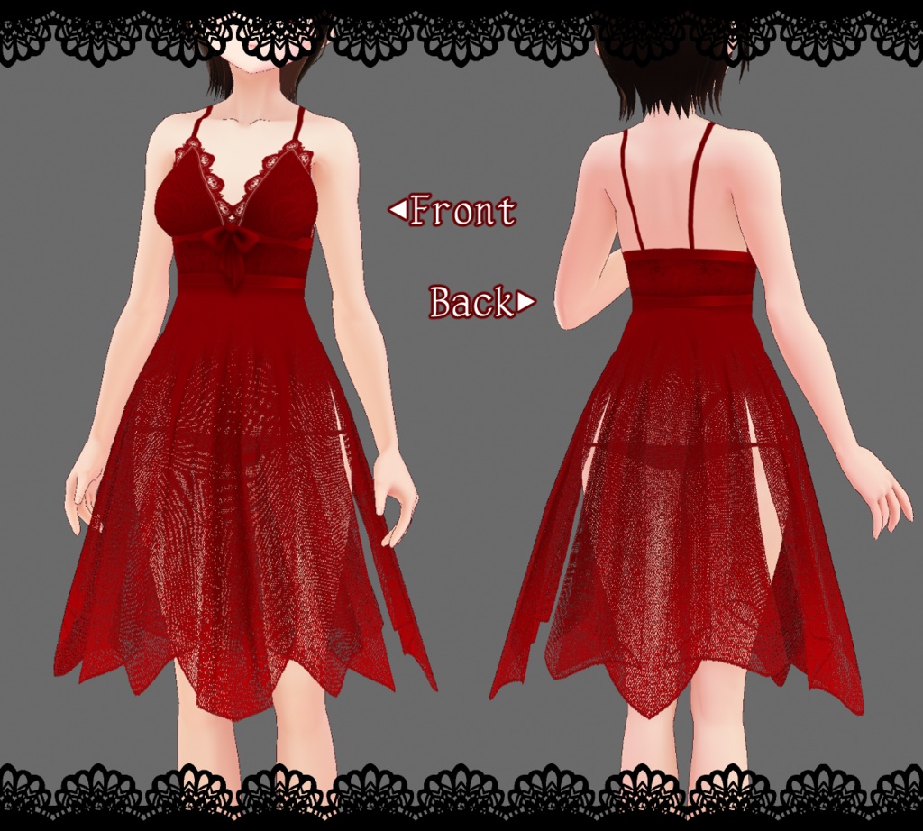 【VRoid-β】ナイトドレス風ベビードール+ストリングスショーツ