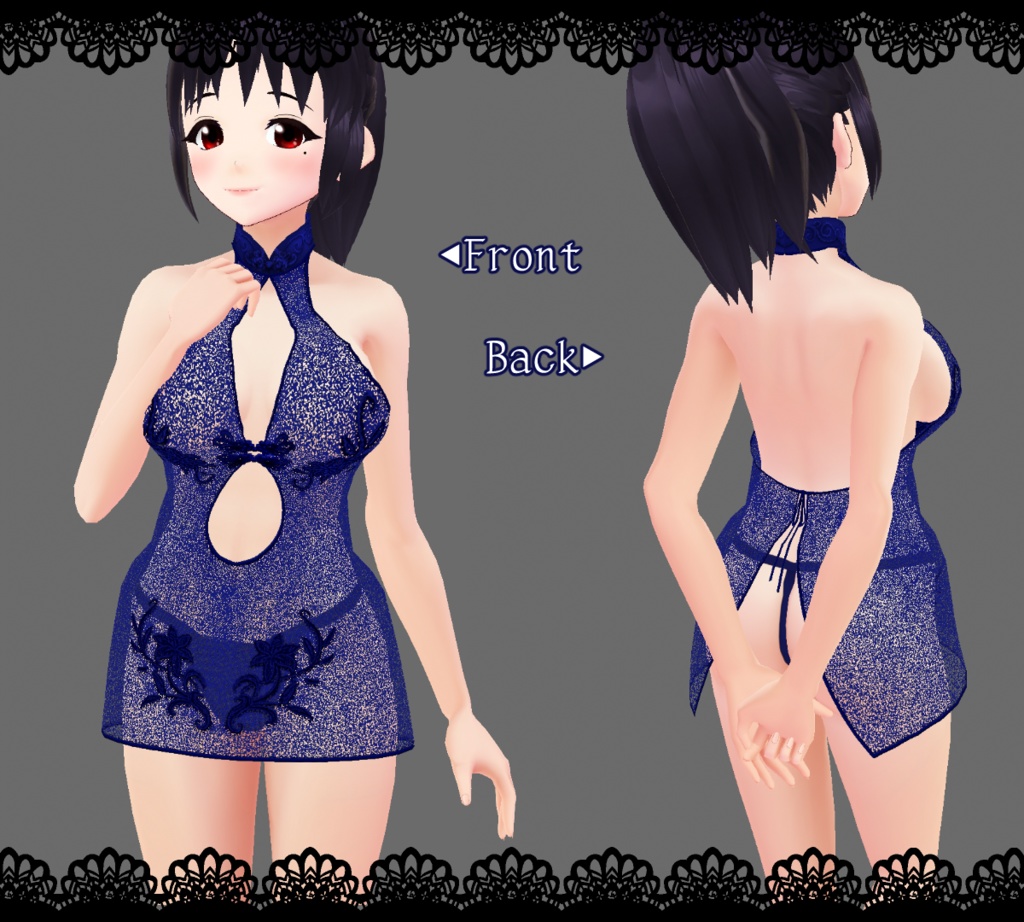 【VRoid】チャイナ風ナイティ+Tバックショーツ(二種)