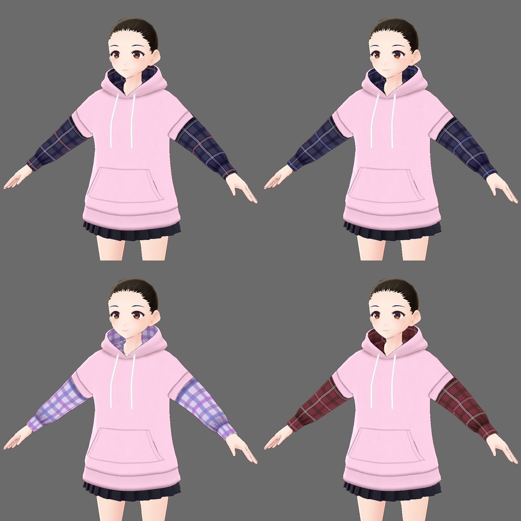 【VRoid用テクスチャ】重ね着パーカー