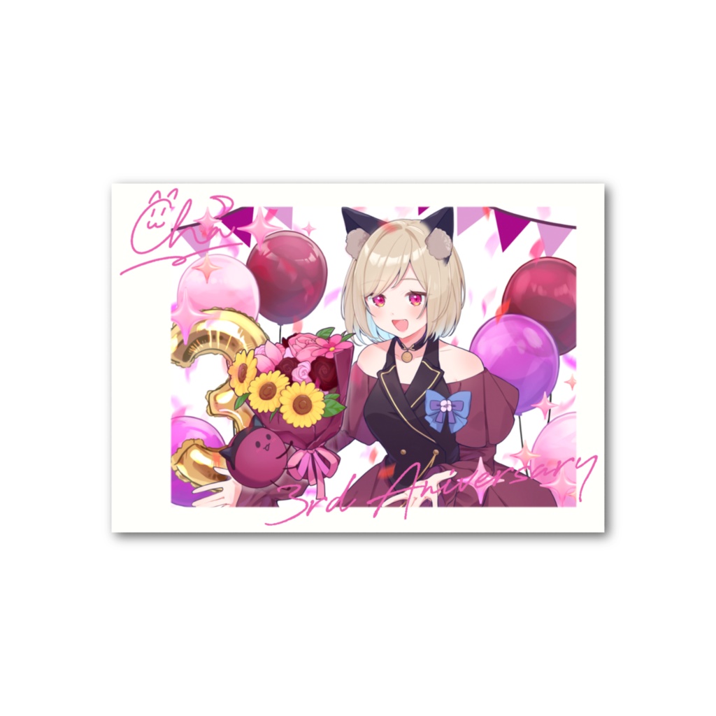 【シャーチャ3周年】記念イラスト メッセージ入りフォトカード