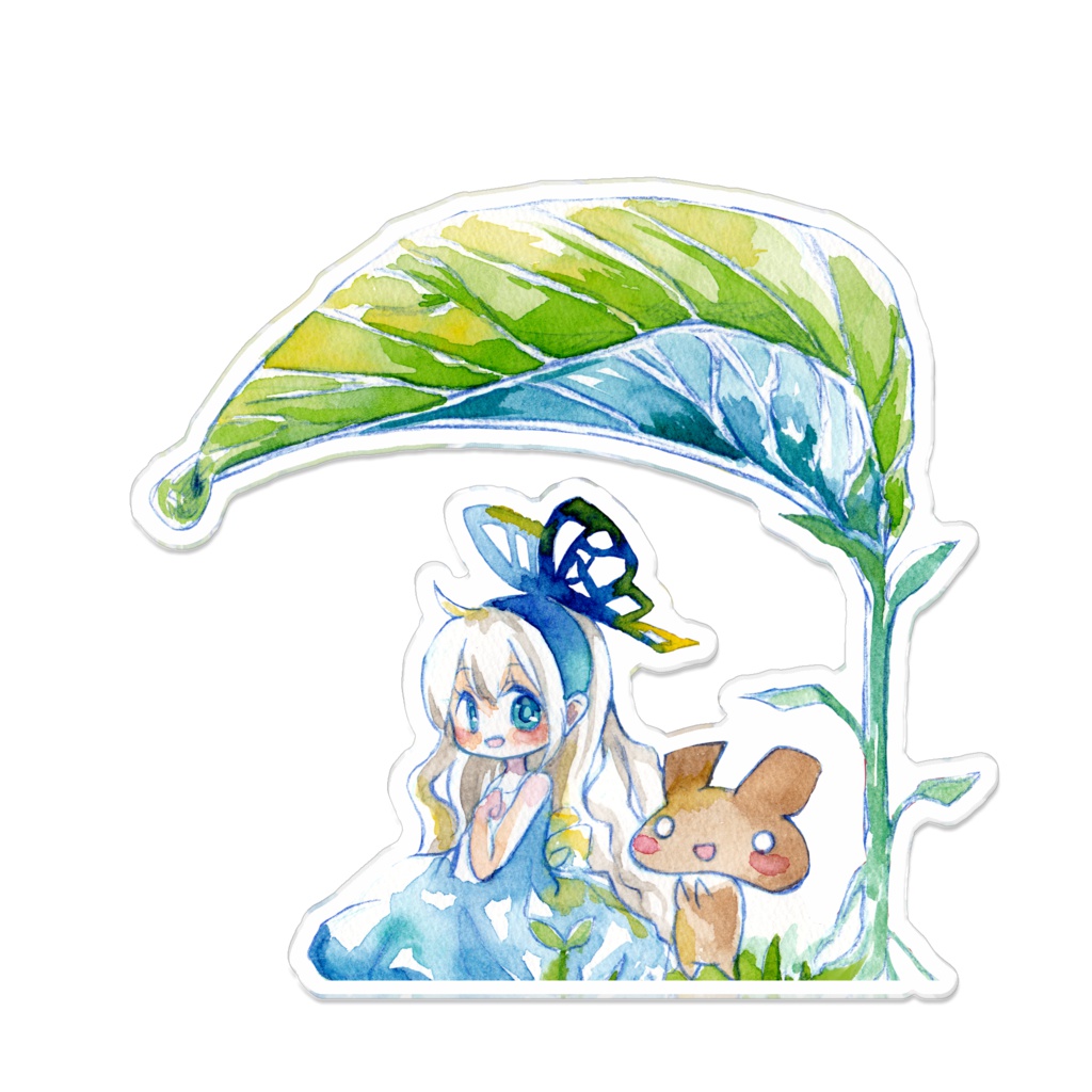 くまと雨宿りしながらアクリルバッジ