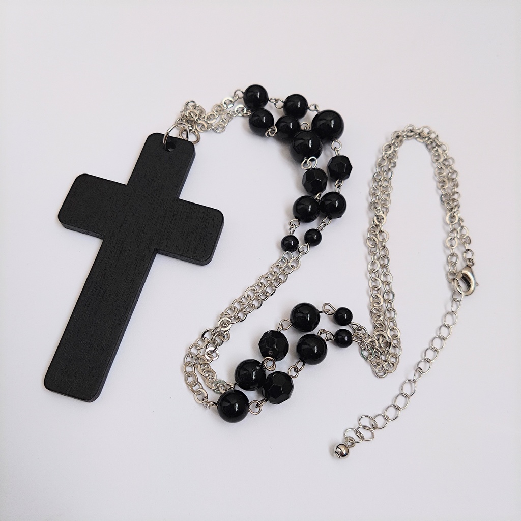 y2k フェアリーグランジ ネックレス ゴスロリ クロス 十字架 ロザリオ 黒 クロスネックレス