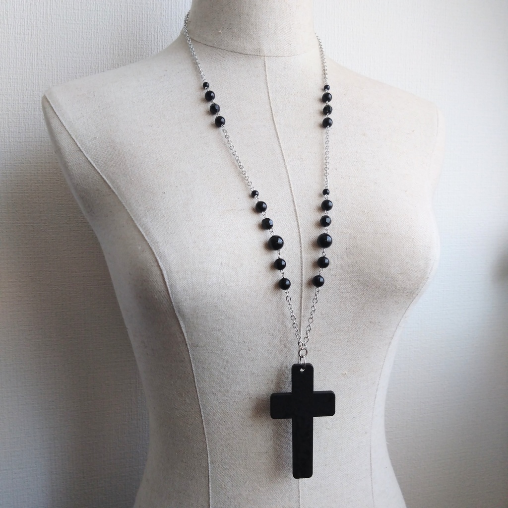 y2k フェアリーグランジ ネックレス ゴスロリ クロス 十字架 ロザリオ 黒 クロスネックレス