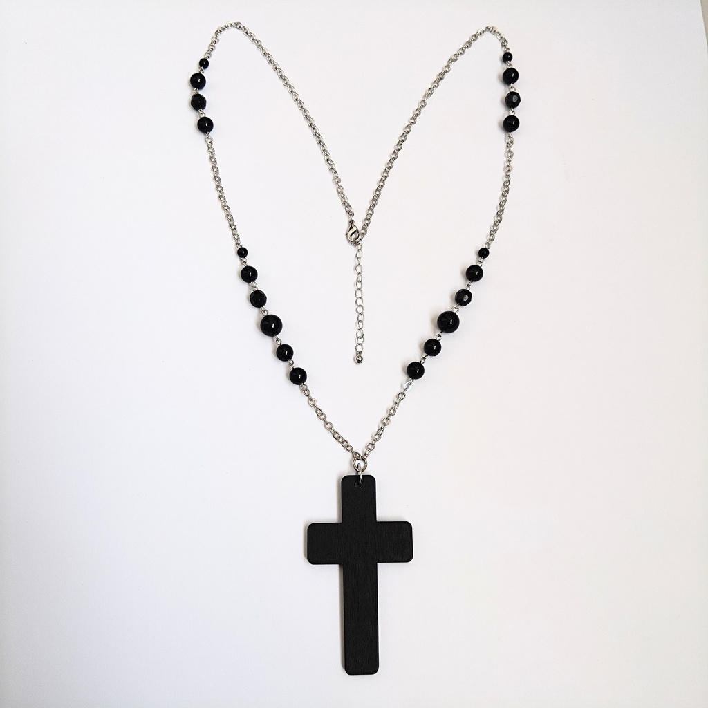 y2k フェアリーグランジ ネックレス ゴスロリ クロス 十字架 ロザリオ 黒 クロスネックレス