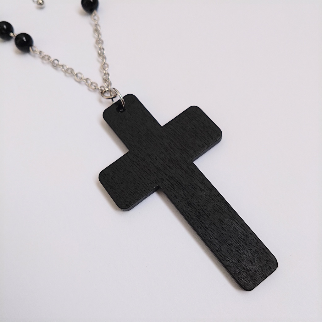 y2k フェアリーグランジ ネックレス ゴスロリ クロス 十字架 ロザリオ 黒 クロスネックレス
