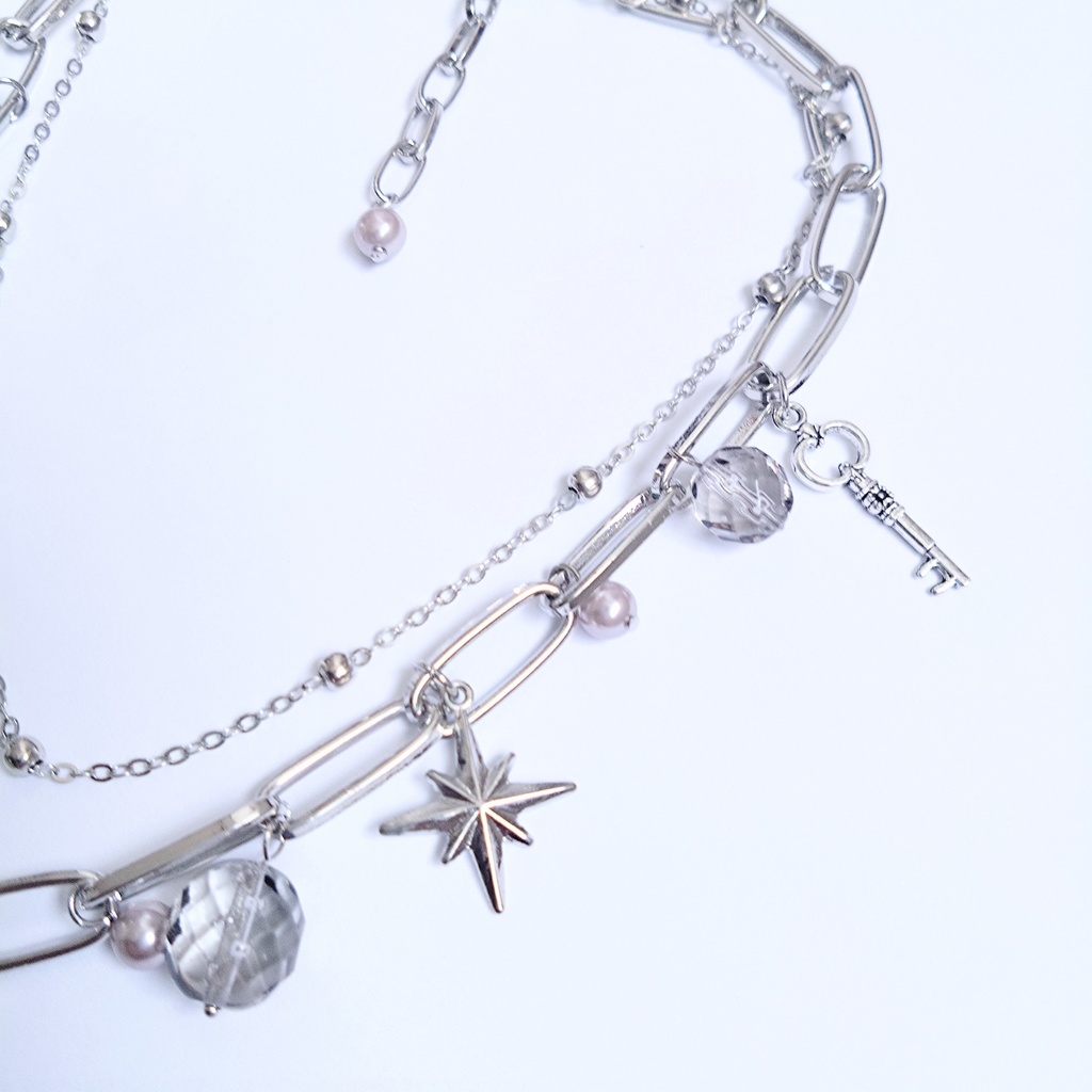 ミックスパーツネックレス y2k フェアリーグランジ 2連ネックレス