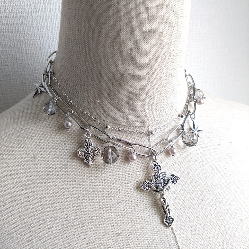 ミックスパーツネックレス y2k フェアリーグランジ 2連ネックレス