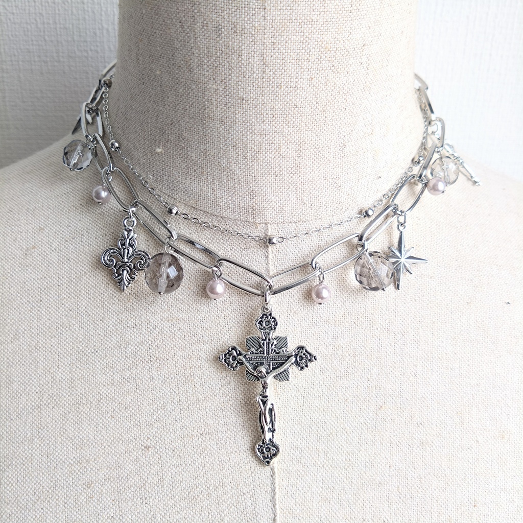 ミックスパーツネックレス y2k フェアリーグランジ 2連ネックレス