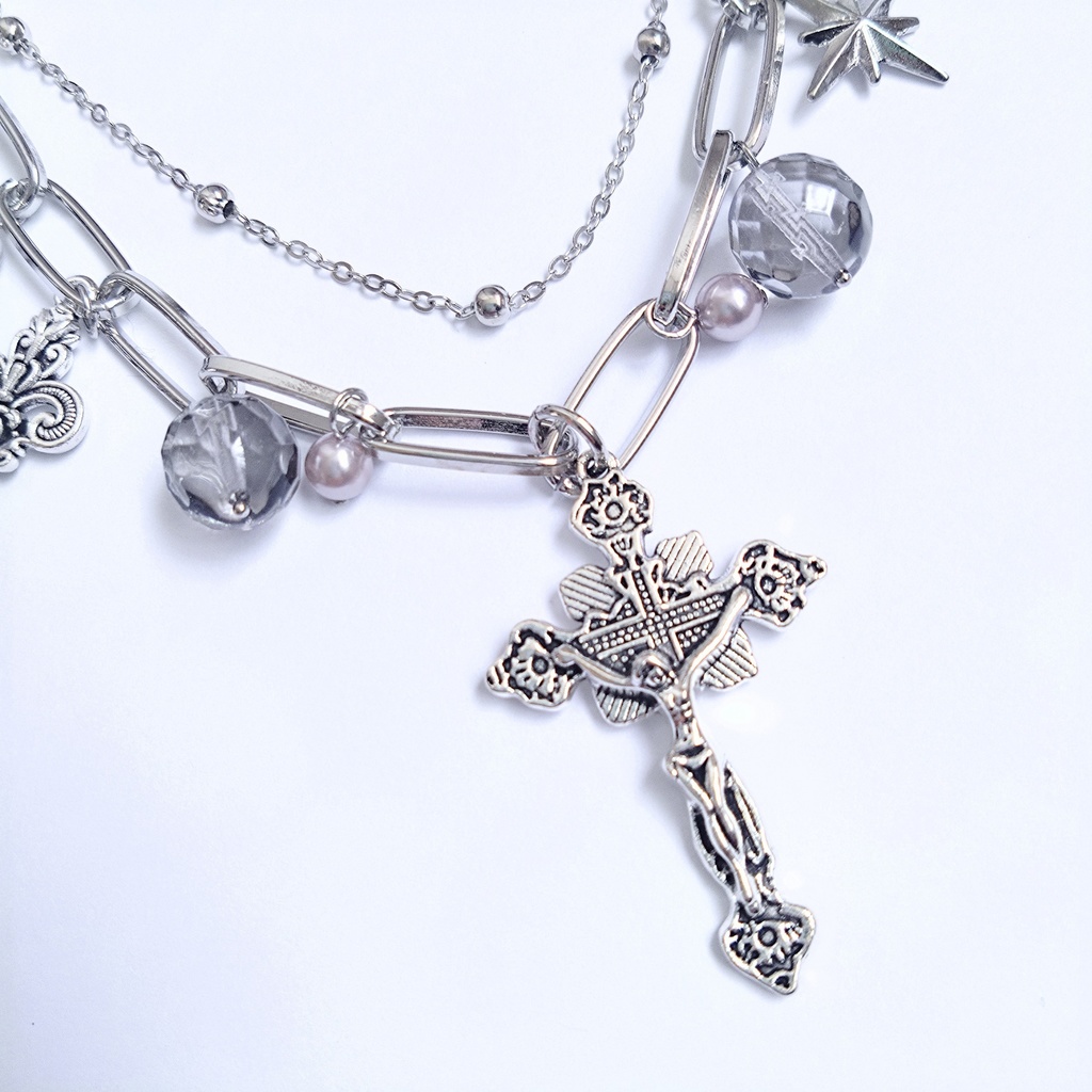 ミックスパーツネックレス y2k フェアリーグランジ 2連ネックレス