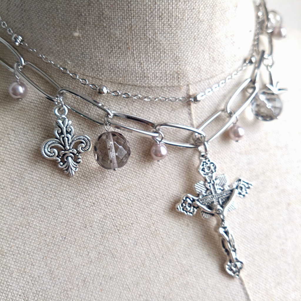 ミックスパーツネックレス y2k フェアリーグランジ 2連ネックレス