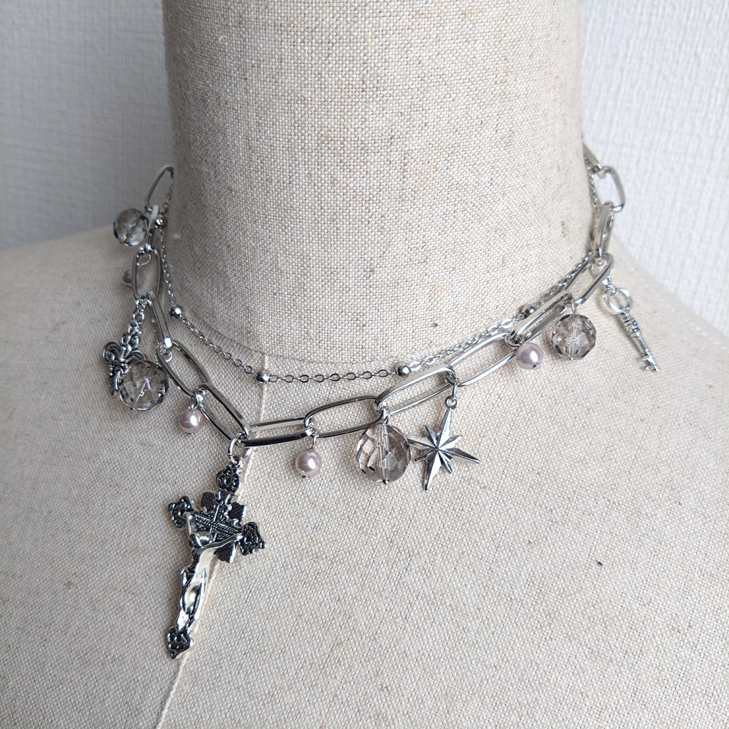 ミックスパーツネックレス y2k フェアリーグランジ 2連ネックレス