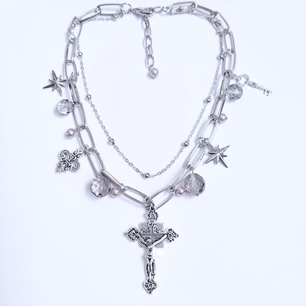 ミックスパーツネックレス y2k フェアリーグランジ 2連ネックレス