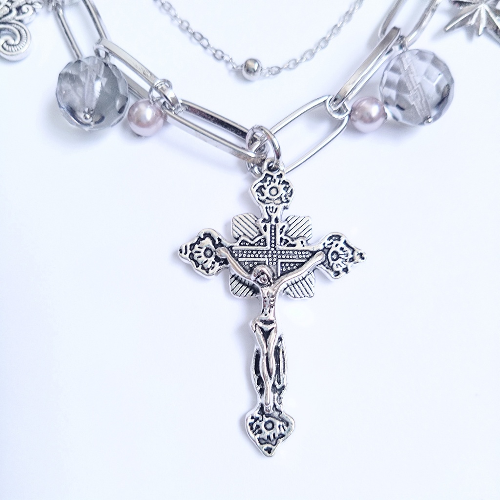 ミックスパーツネックレス y2k フェアリーグランジ 2連ネックレス