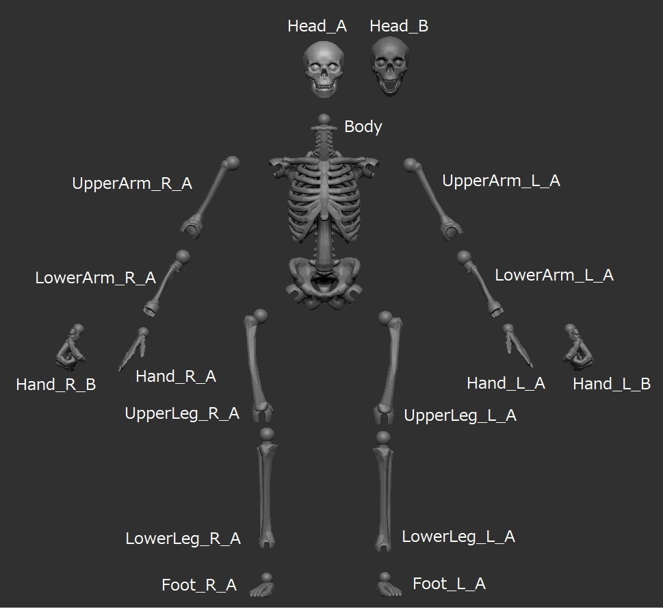 3Dプリント用 STL がいこつ戦士(ボールジョイント可動)_001