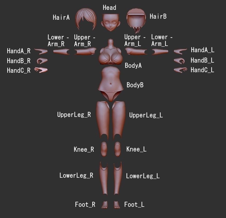 3Dプリント用 STL 可動素体(女性)_001
