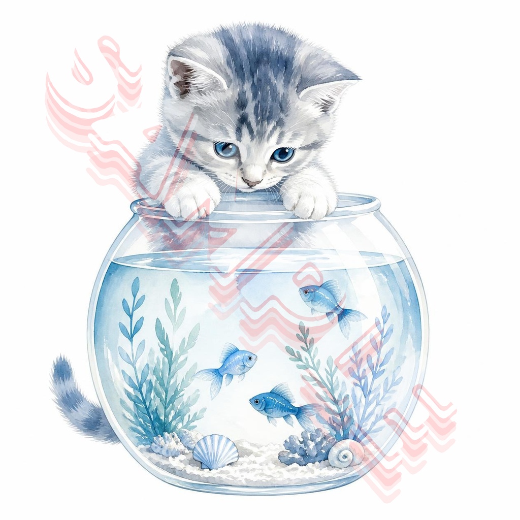 猫と夏の風物詩×水彩デジタルペーパー