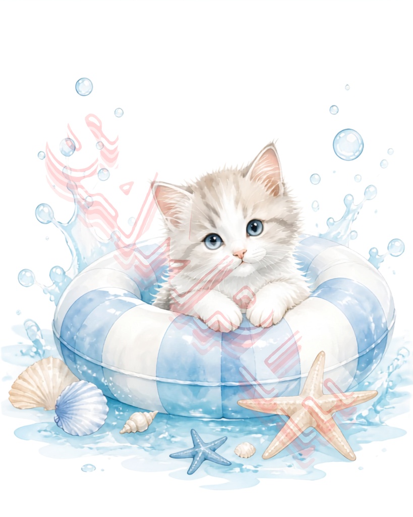 猫と夏の風物詩×水彩デジタルペーパー