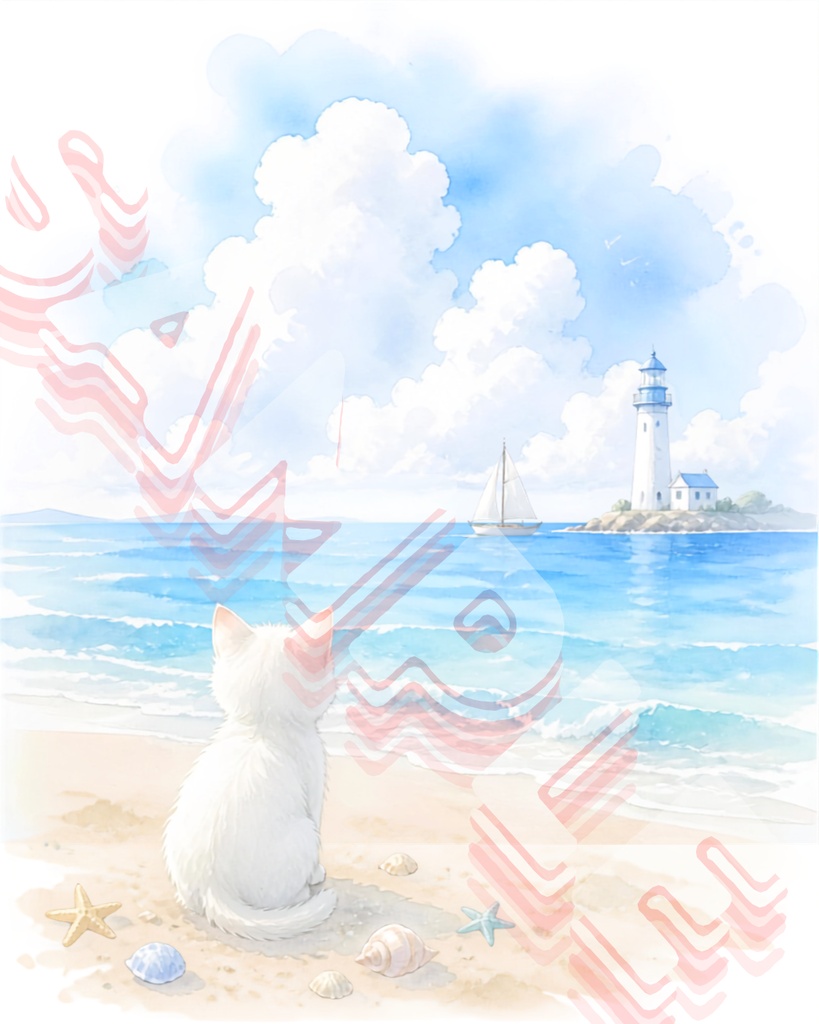 猫と夏の風物詩×水彩デジタルペーパー