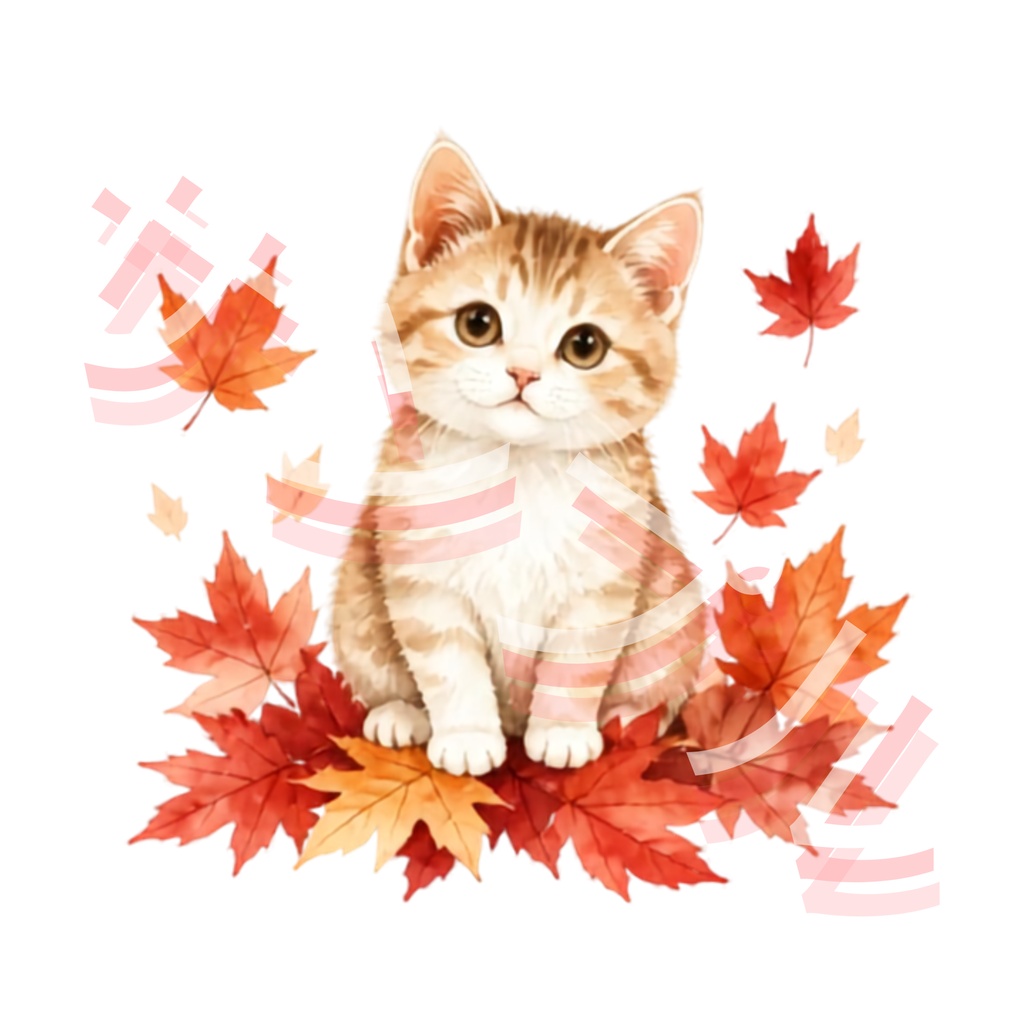 秋だ!にゃんこと紅葉狩り|水彩デジタルペーパー