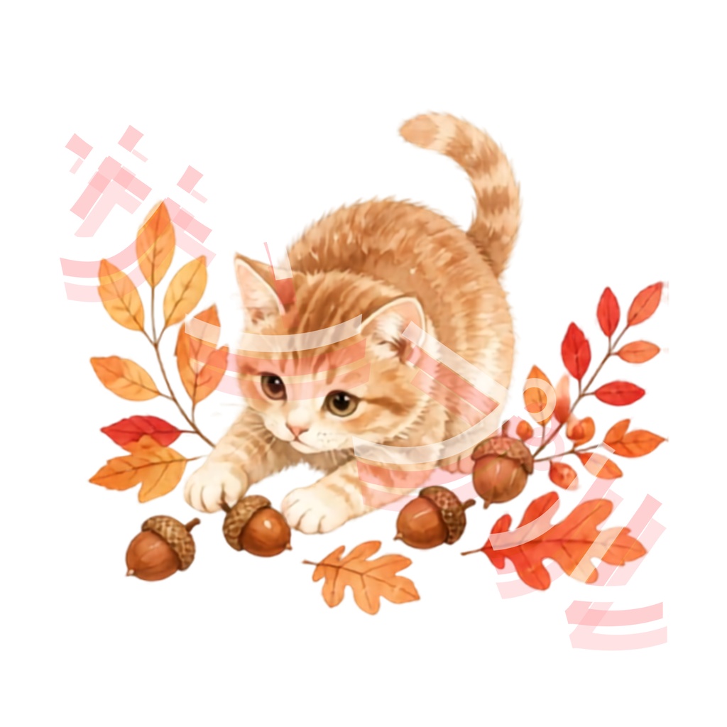 秋だ!にゃんこと紅葉狩り|水彩デジタルペーパー