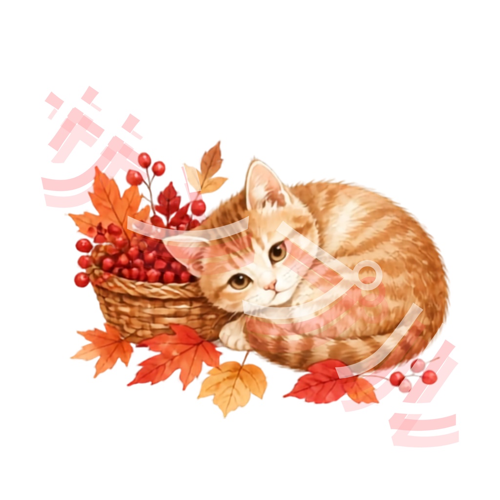 秋だ!にゃんこと紅葉狩り|水彩デジタルペーパー