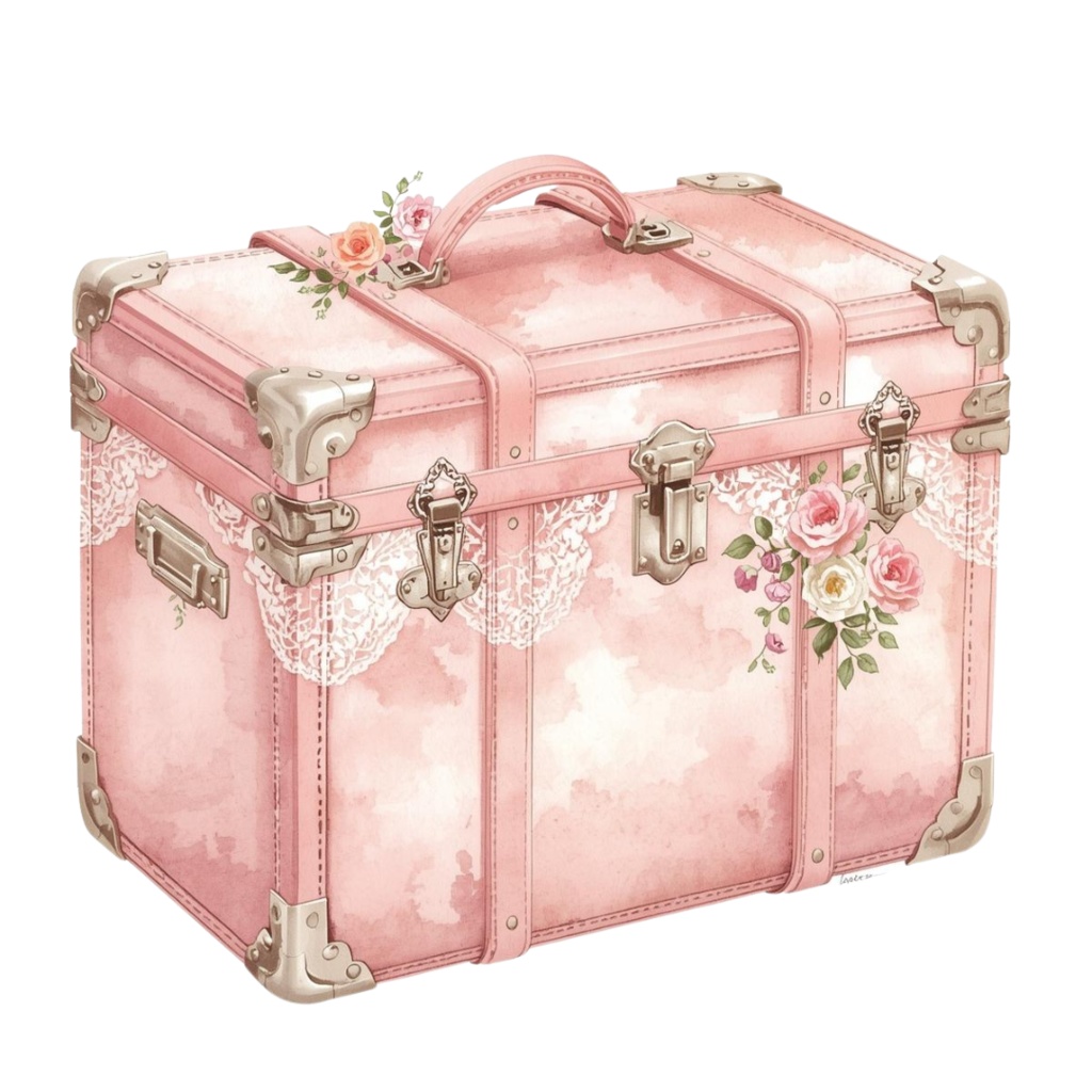 【ピンク旅行シリーズ】ガーリー旅のクリップアート10点セット~Pink Antique Travel Clipart Collection~