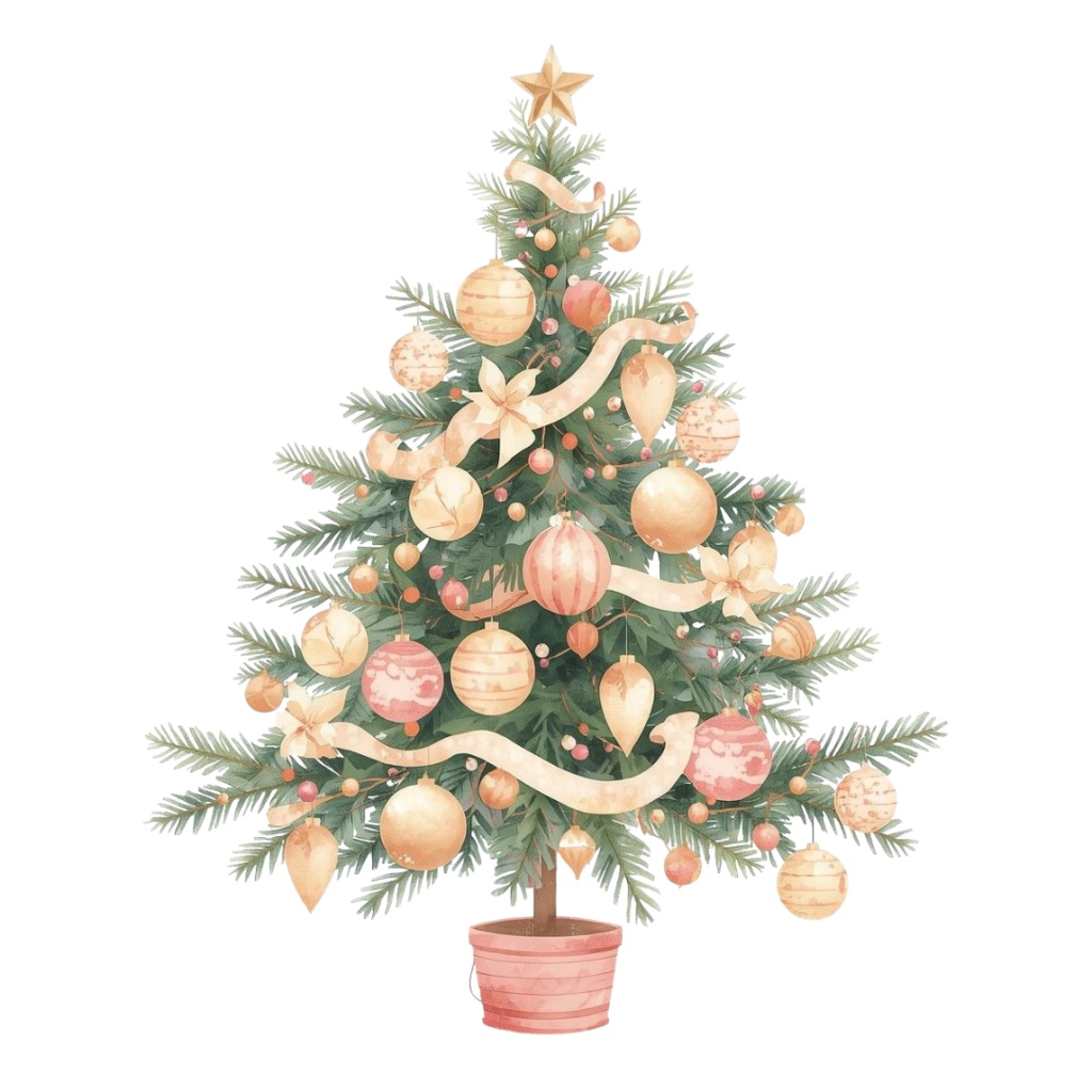 【アンティーク・パステル・クリスマス】ガーリー水彩クリップアート・コレクション(11 PNG ダウンロード)