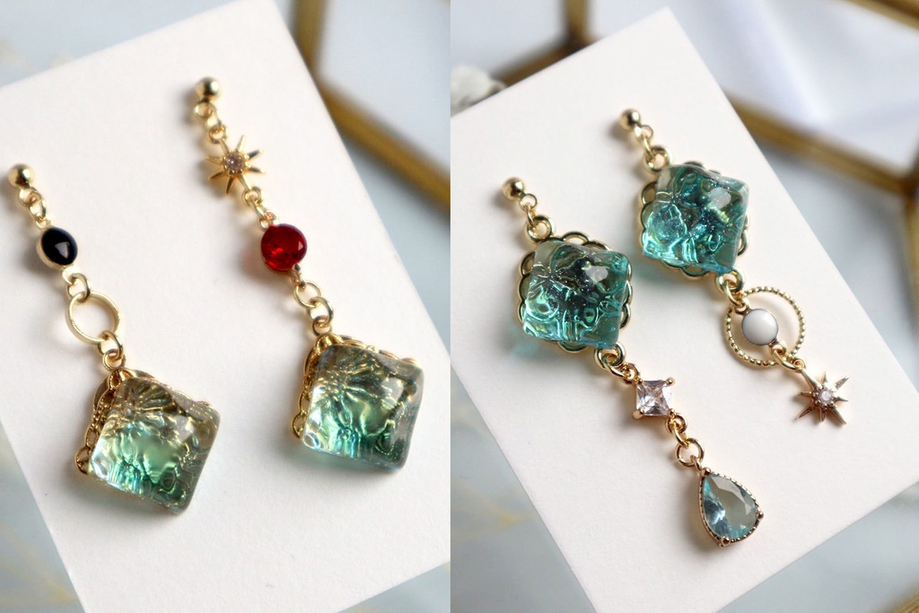 【耳飾り】aquaシリーズ　green＆light blue