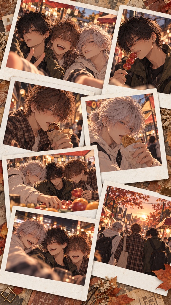 【イラスト集】Ren, Nagi & Ritsu — Autumn Outtakes | 12 Polaroid Collages