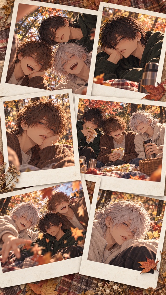 【イラスト集】Ren, Nagi & Ritsu — Autumn Outtakes | 12 Polaroid Collages