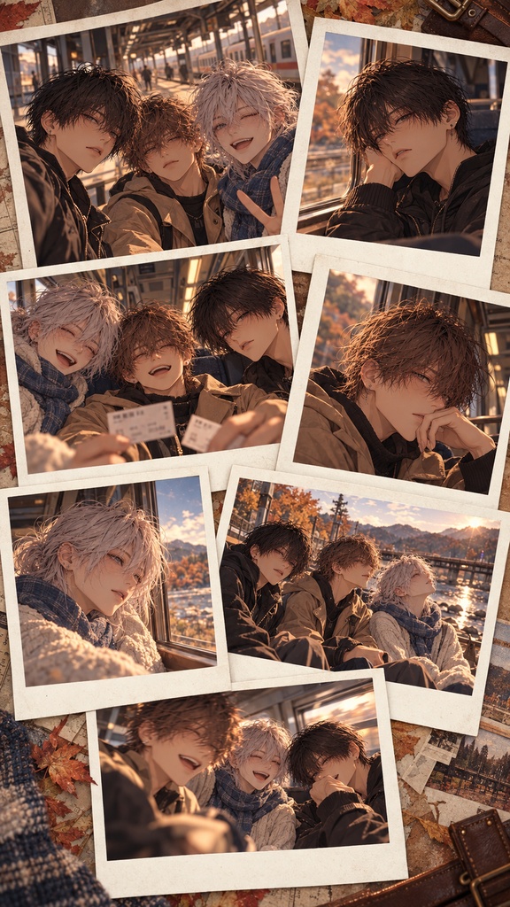 【イラスト集】Ren, Nagi & Ritsu — Autumn Outtakes | 12 Polaroid Collages