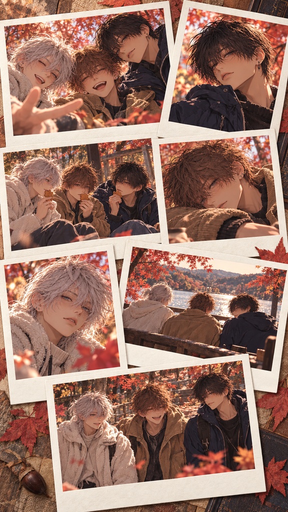 【イラスト集】Ren, Nagi & Ritsu — Autumn Outtakes | 12 Polaroid Collages