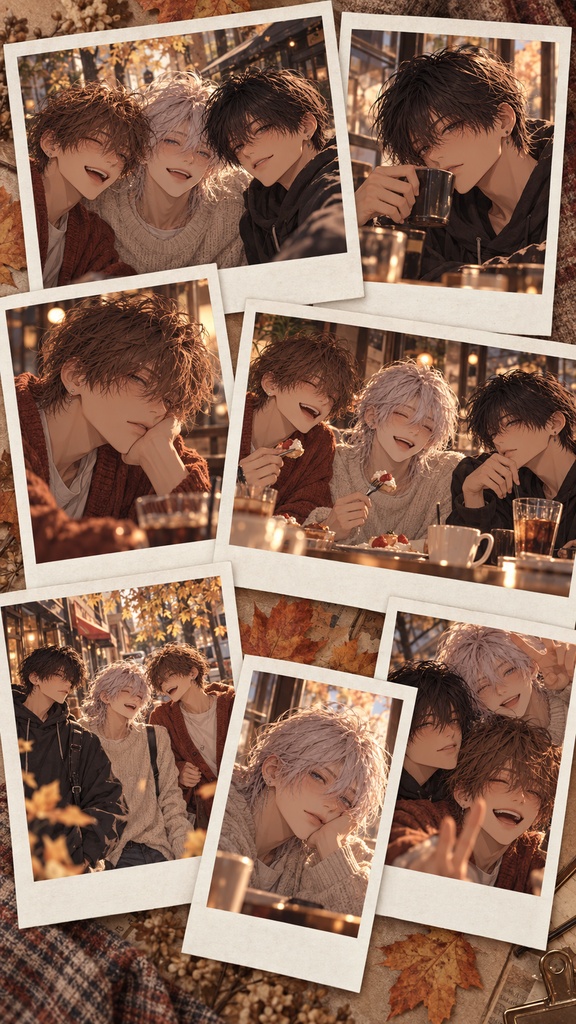 【イラスト集】Ren, Nagi & Ritsu — Autumn Outtakes | 12 Polaroid Collages