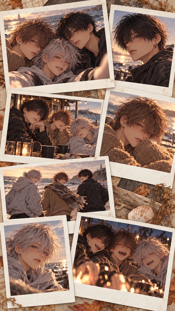 【イラスト集】Ren, Nagi & Ritsu — Autumn Outtakes | 12 Polaroid Collages