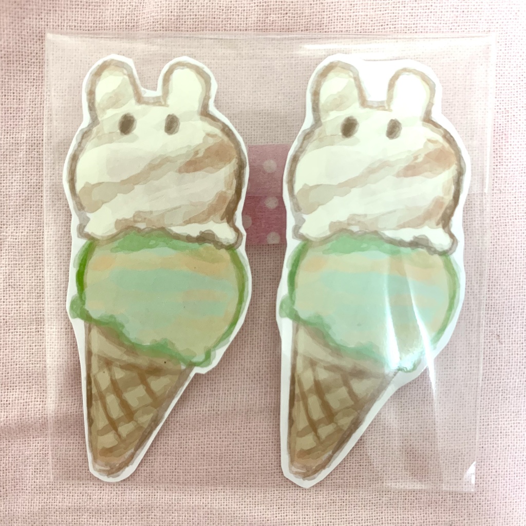 にんげんいかアイスクリーム　シール　グリーン系　2個セット