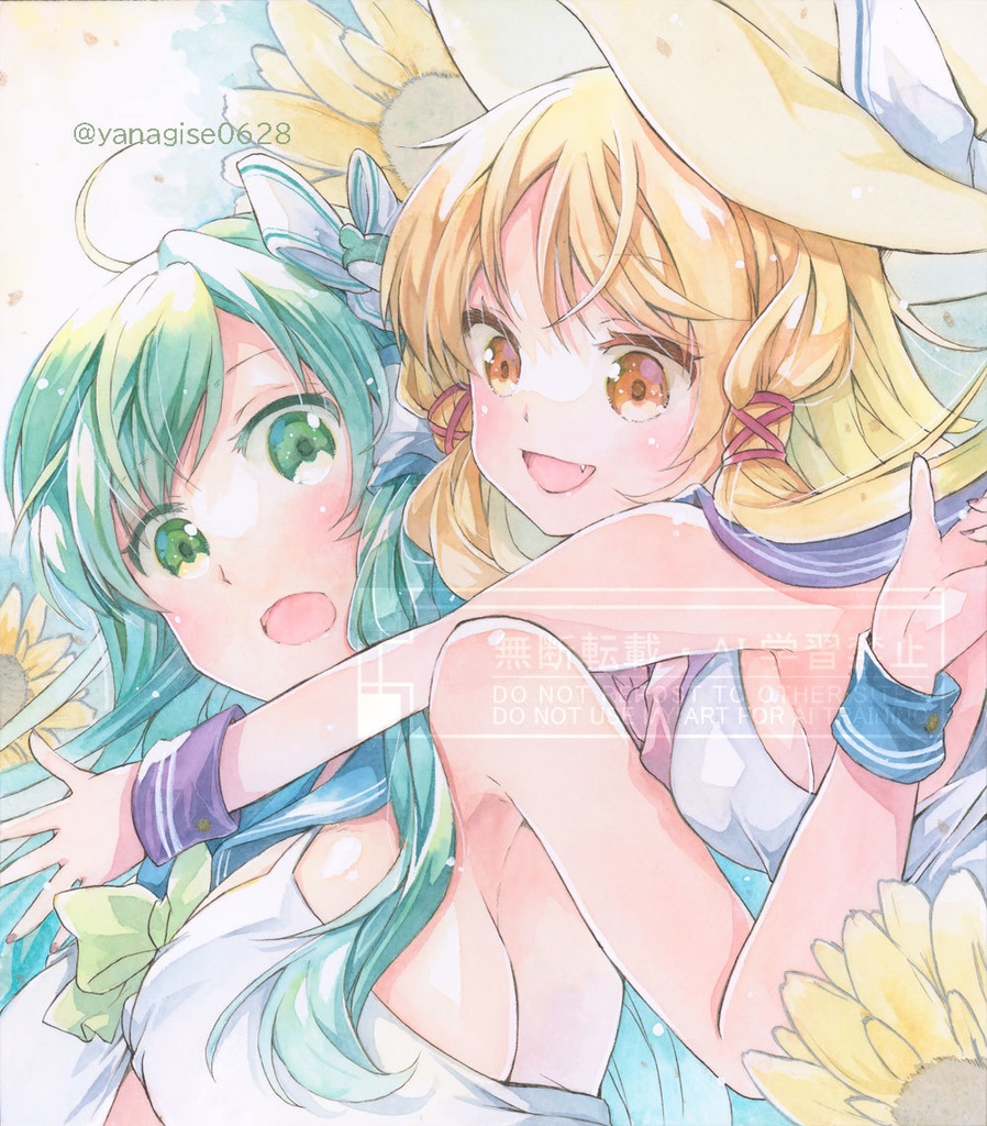 【大色紙】早苗さん&諏訪子さまセーラー水着【原画】