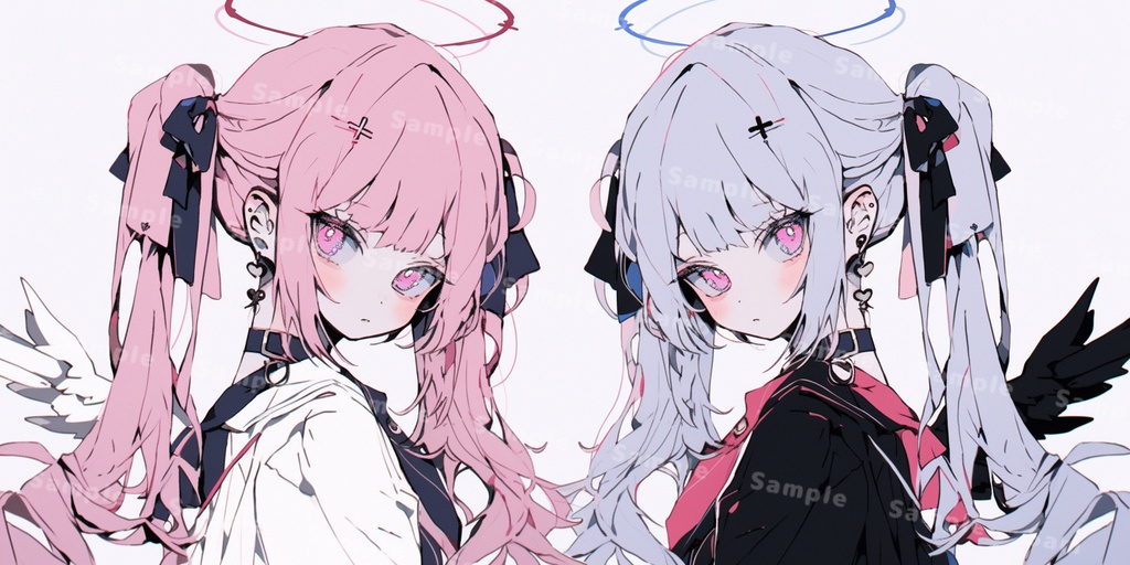ペアアイコン(ペア画)-ピンクブルー天使ちゃん