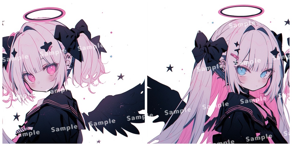 ペアアイコン(ペア画)-ピンクブラックの天使ちゃん - すののAIイラスト