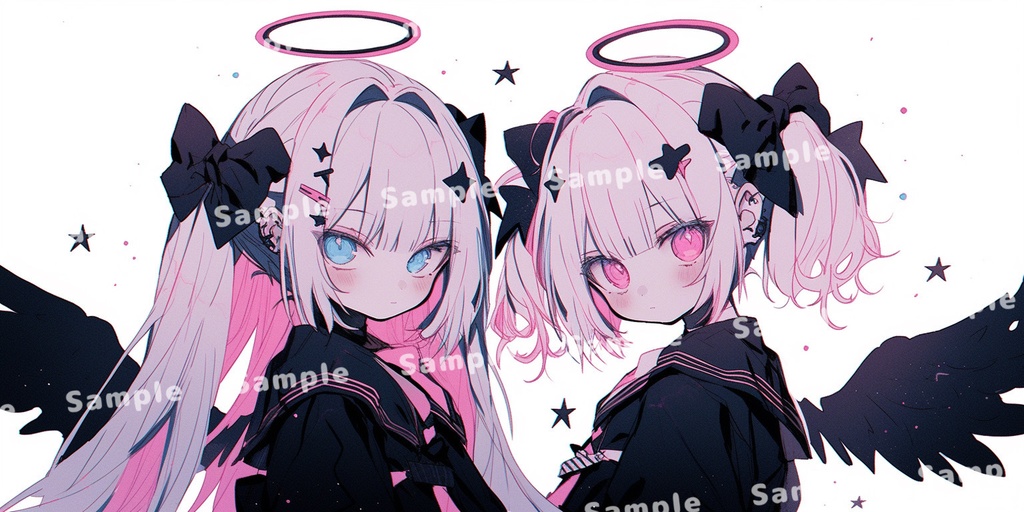ペアアイコン(ペア画)-ピンクブラックの天使ちゃん