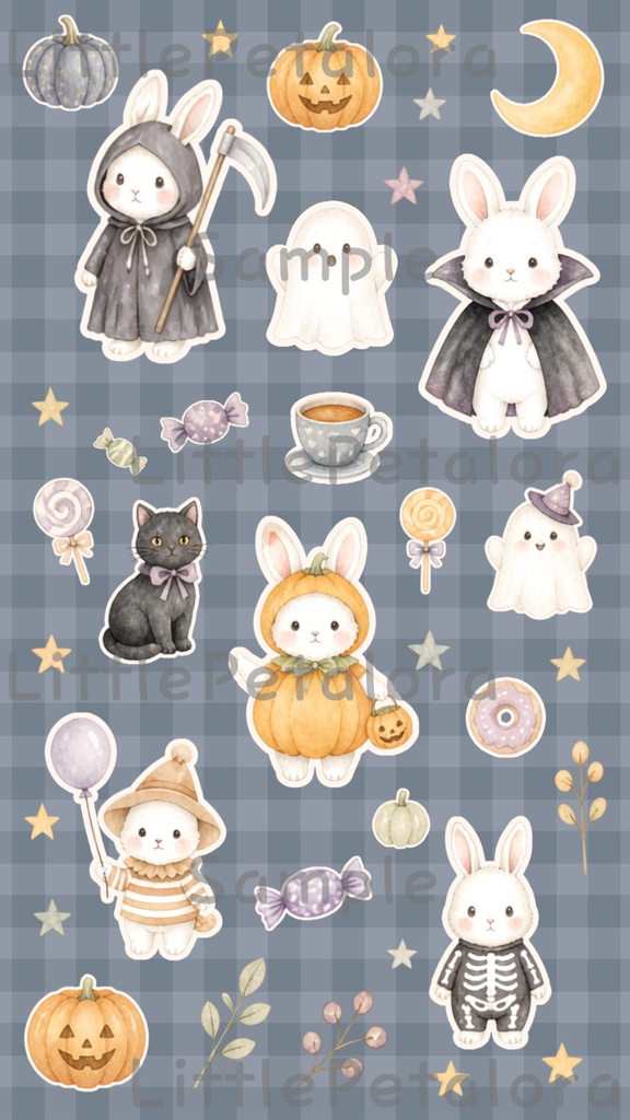 デジタルステッカー Halloween - 白うさぎ|ハロウィン素材 9枚セット