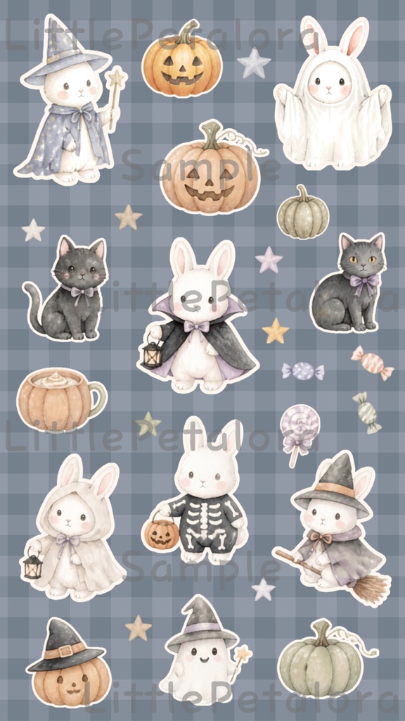 デジタルステッカー Halloween - 白うさぎ|ハロウィン素材 9枚セット