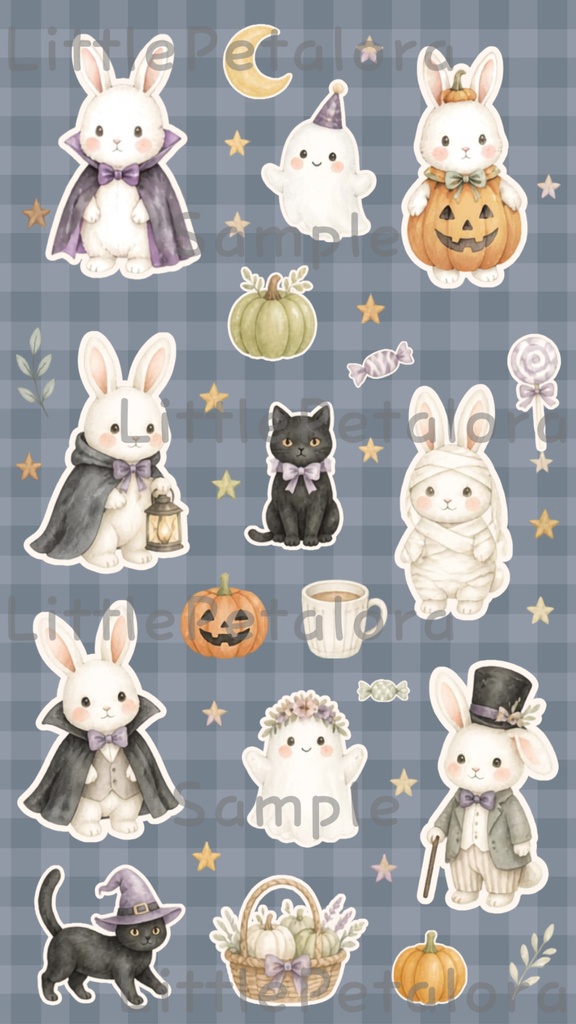 デジタルステッカー Halloween - 白うさぎ|ハロウィン素材 9枚セット
