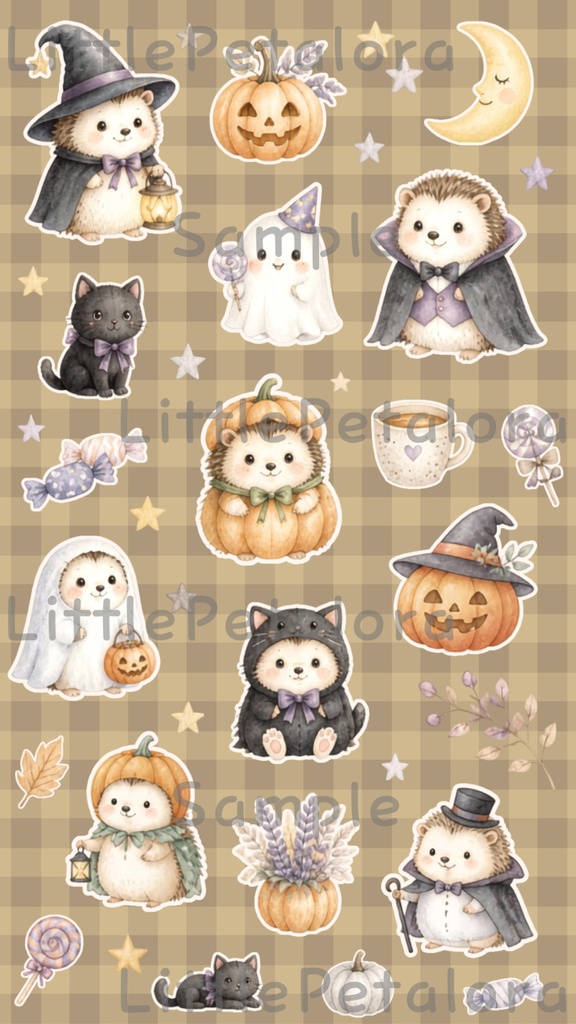 デジタルステッカー Halloween - ハリネズミ|ハロウィン素材 9枚セット