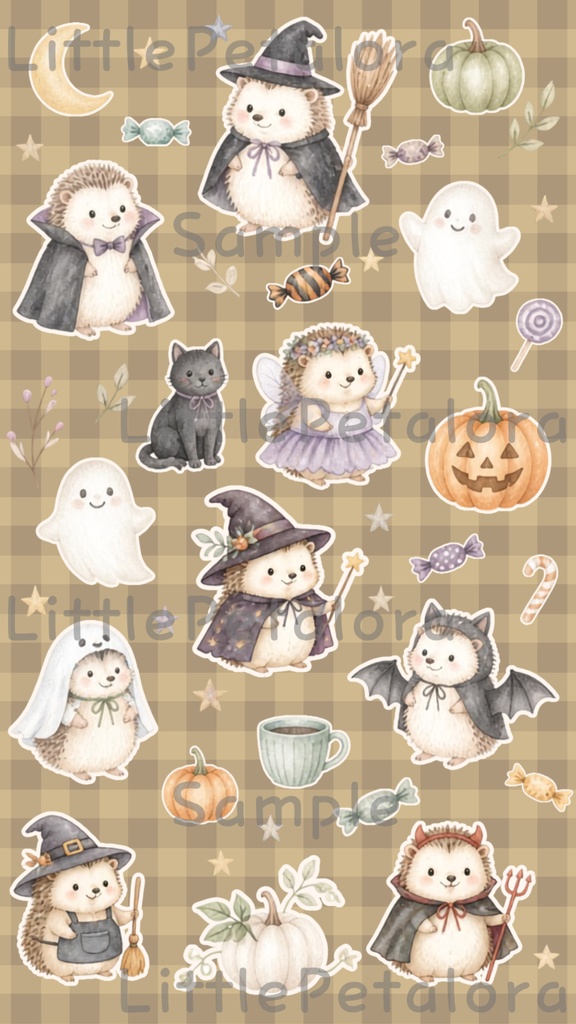 デジタルステッカー Halloween - ハリネズミ|ハロウィン素材 9枚セット