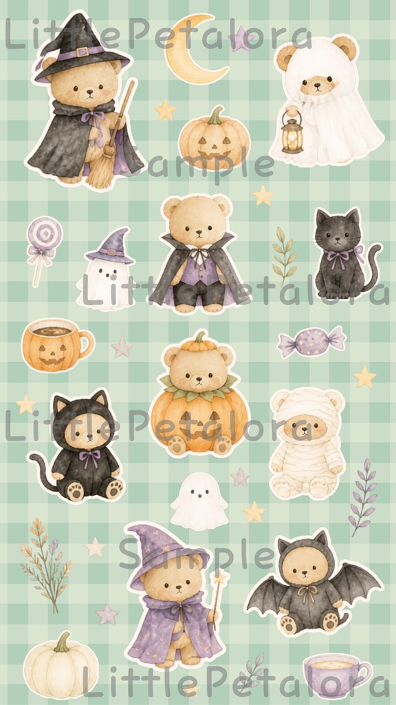 デジタルステッカー Halloween - 子ぐま|ハロウィン素材 9枚セット