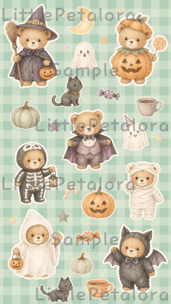 デジタルステッカー Halloween - 子ぐま|ハロウィン素材 9枚セット