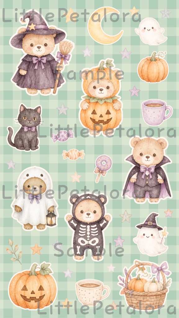 デジタルステッカー Halloween - 子ぐま|ハロウィン素材 9枚セット