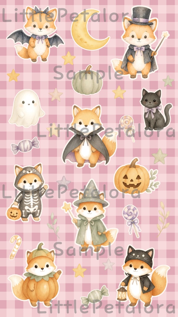 デジタルステッカー Halloween - 子ぎつね|ハロウィン素材 9枚セット